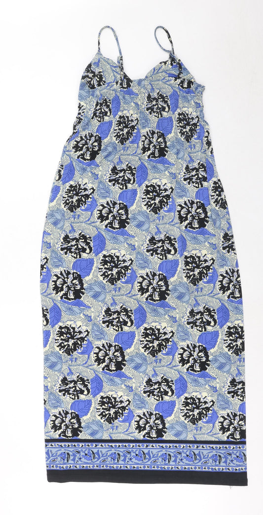 Speed Control Womens Blue Floral Polyester Tank Dress Size S V-Neck Pullover