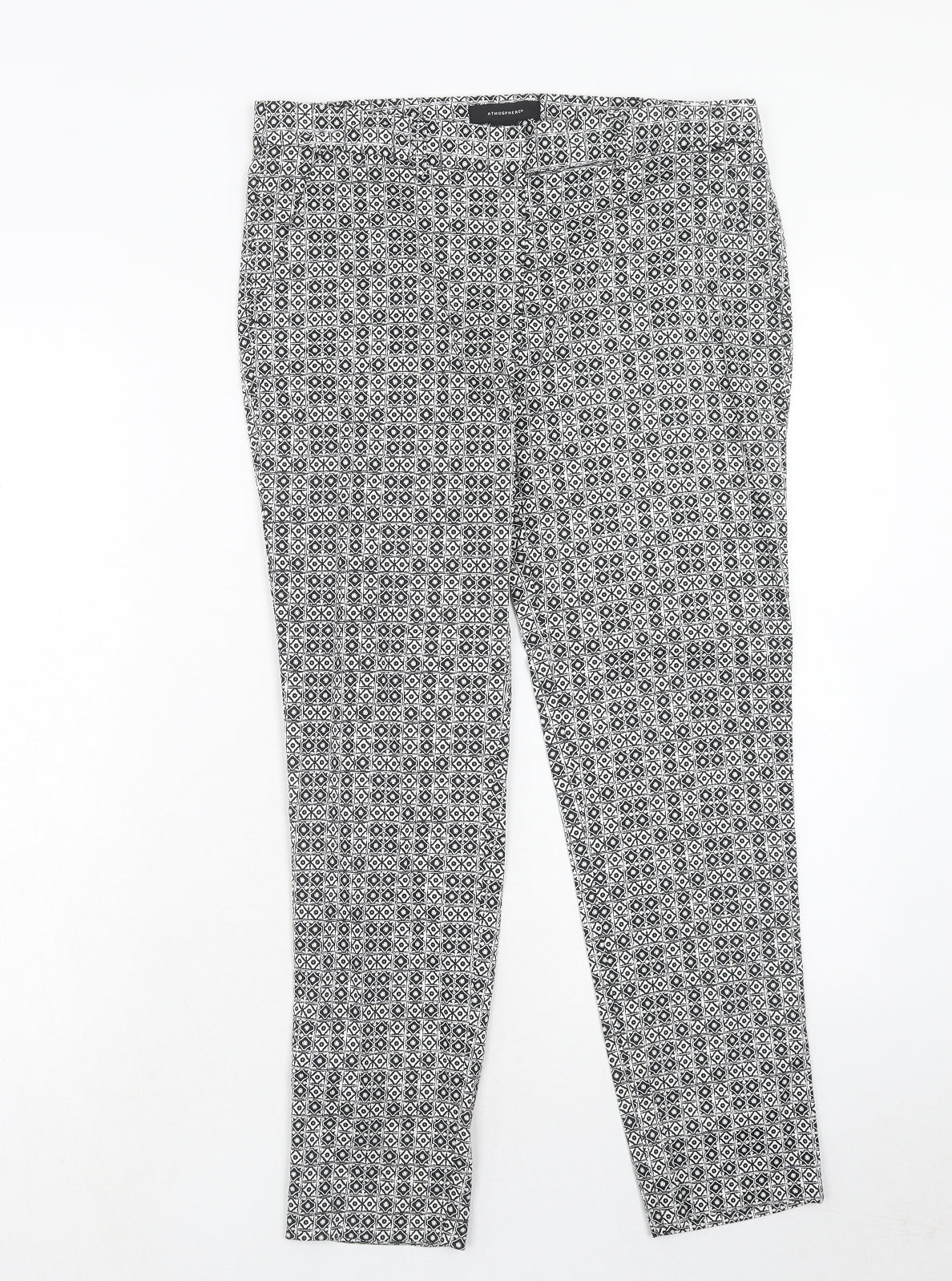 Atmosphere Womens Black Geometric Cotton Trousers Size 10 Regular Hook & Eye