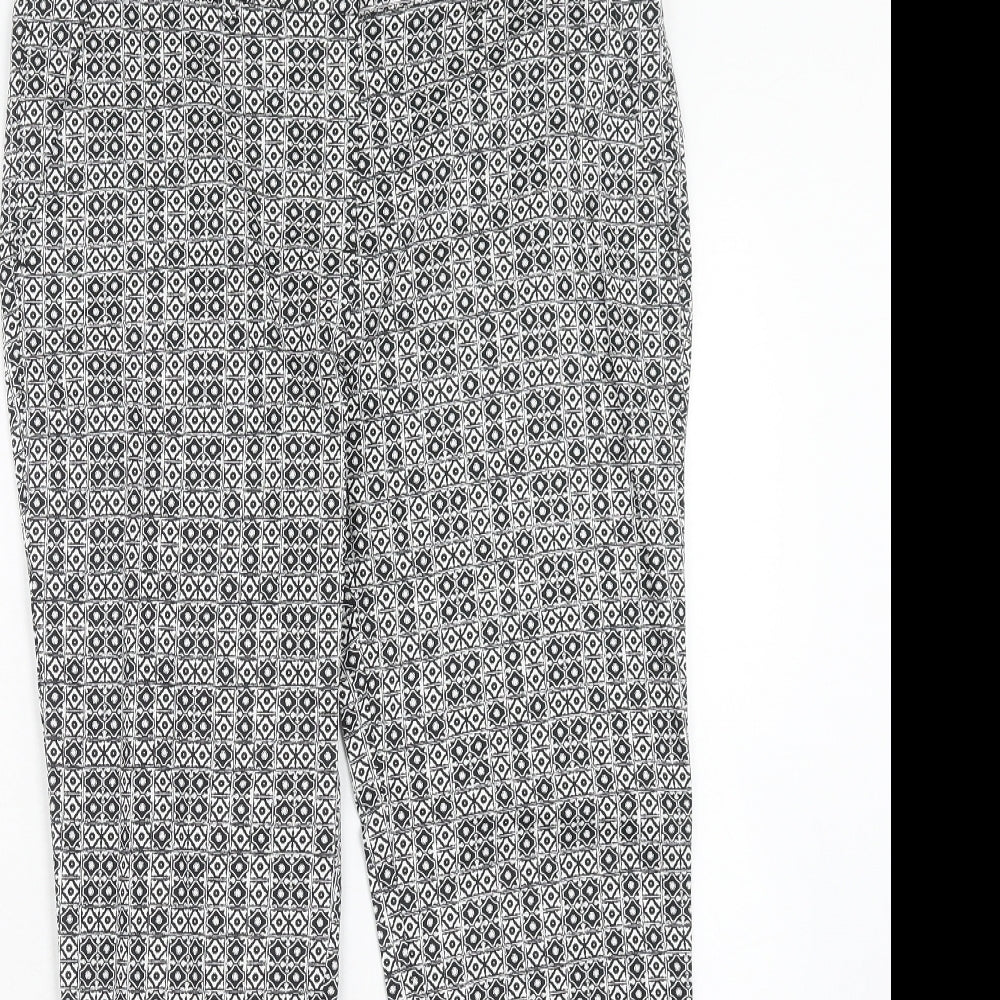 Atmosphere Womens Black Geometric Cotton Trousers Size 10 Regular Hook & Eye