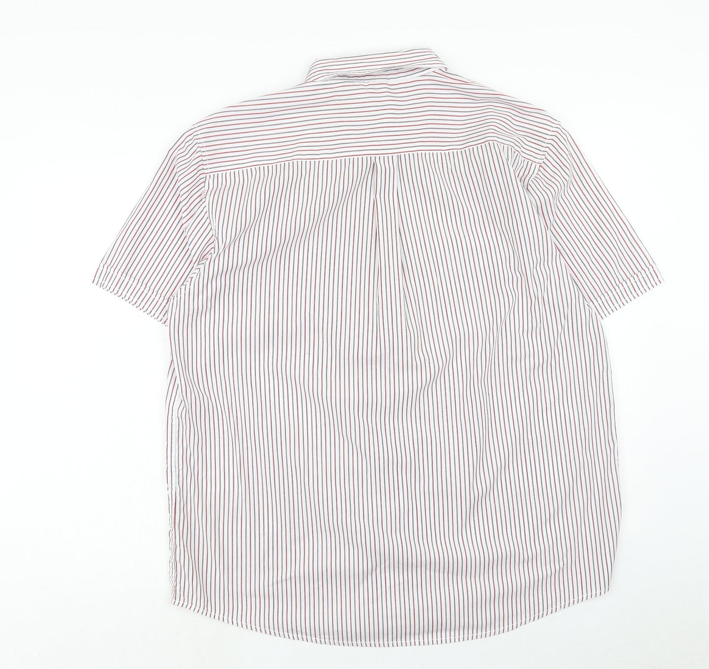 Oak Valley Mens White Striped Polyester Button-Up Size XL Collared Button