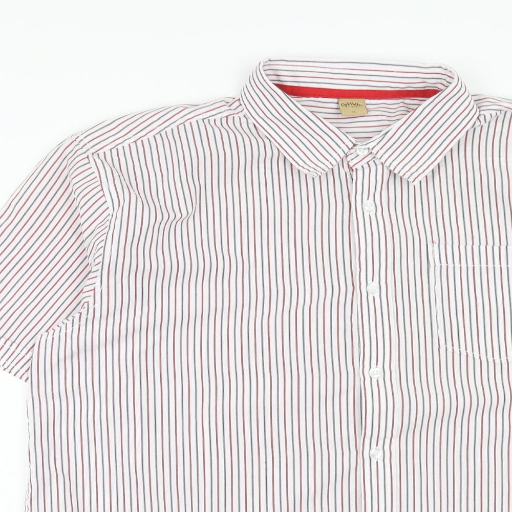 Oak Valley Mens White Striped Polyester Button-Up Size XL Collared Button