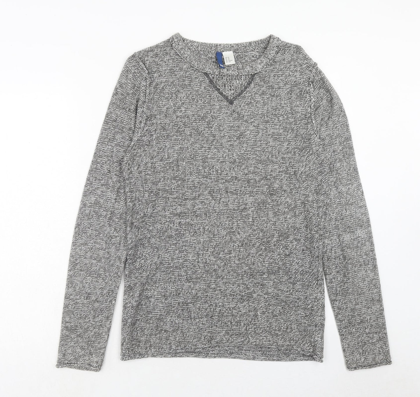H&M Mens Grey Round Neck Cotton Pullover Jumper Size XS Long Sleeve