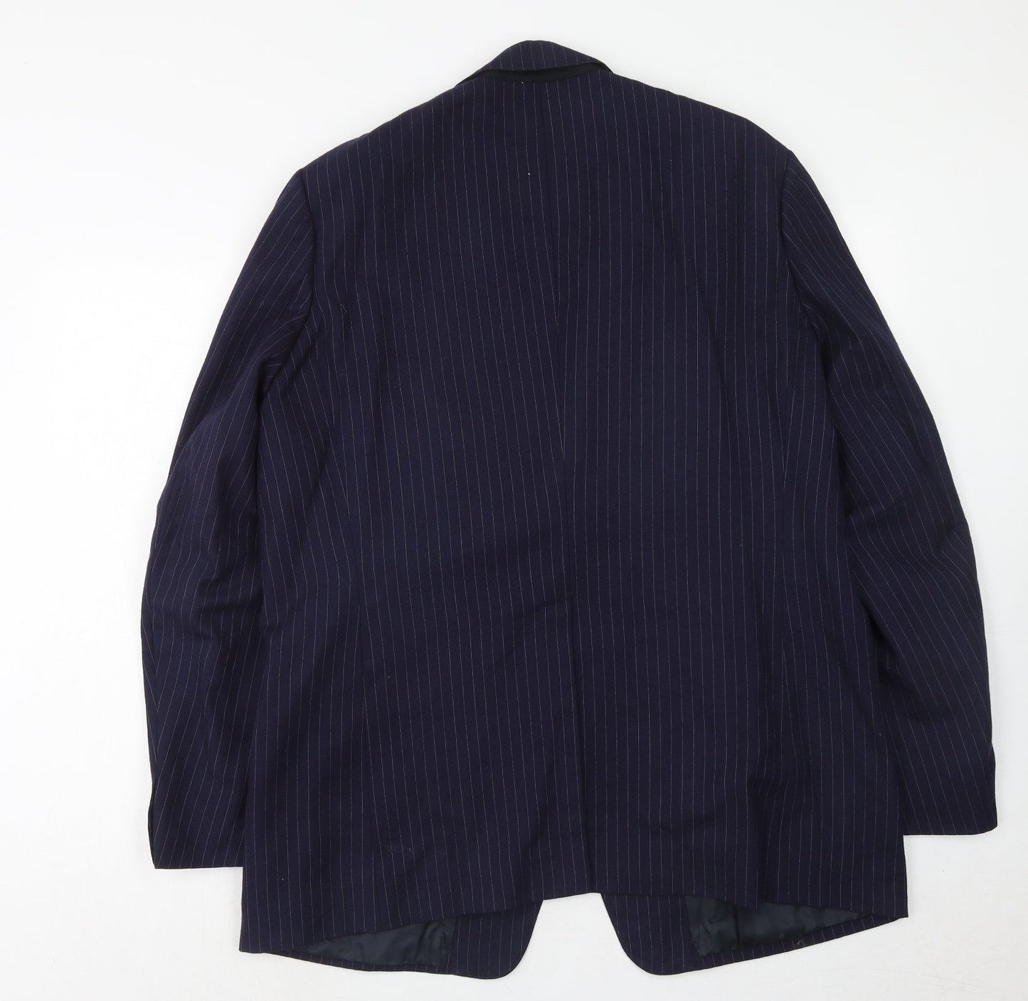 Preworn Mens Blue Striped Polyester Jacket Suit Jacket Size 44 Regular