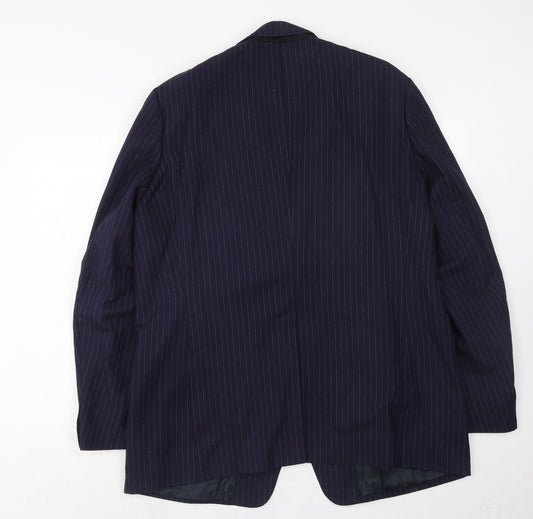 Preworn Mens Blue Striped Polyester Jacket Suit Jacket Size 44 Regular