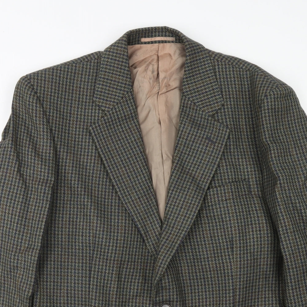 Wellington Mens Green Geometric Wool Jacket Blazer Size 40 Regular
