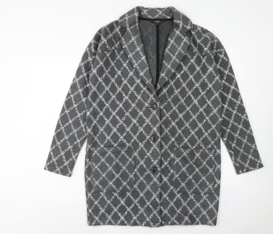 NEXT Womens Grey Geometric Pea Coat Coat Size M Button