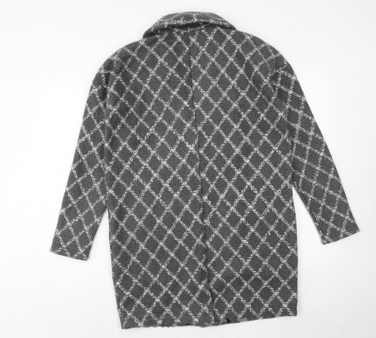 NEXT Womens Grey Geometric Pea Coat Coat Size M Button