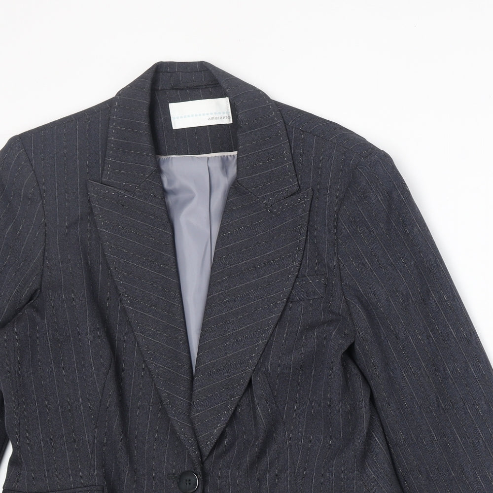 AMARANTO Womens Blue Striped Polyester Jacket Blazer Size 14