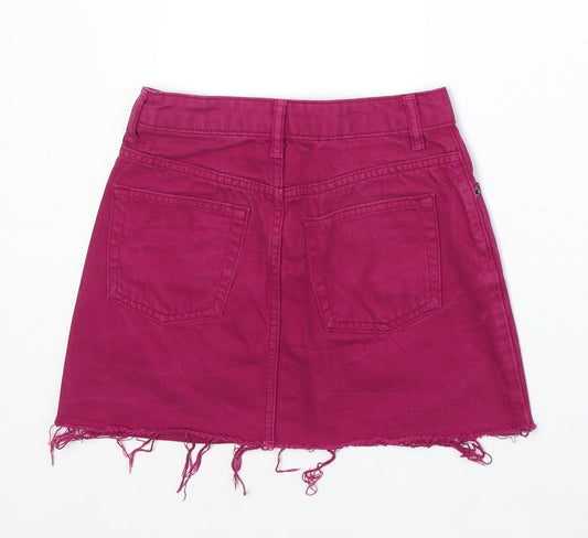 Topshop Womens Purple Cotton A-Line Skirt Size 4 Zip