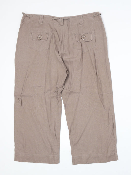 //Text Womens Brown Linen Cropped Trousers Size 36 in Regular Zip