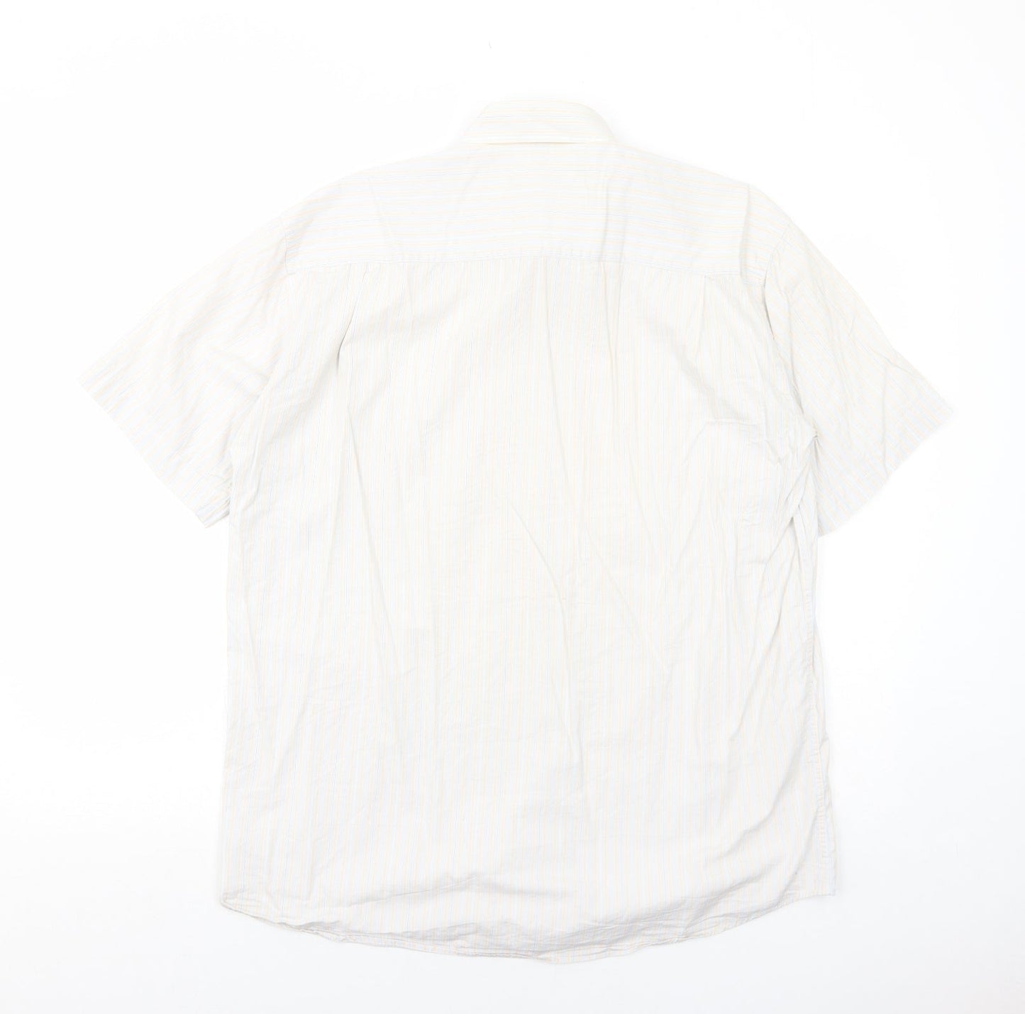 Kastor Mens White Striped Cotton Button-Up Size 42 Collared Button