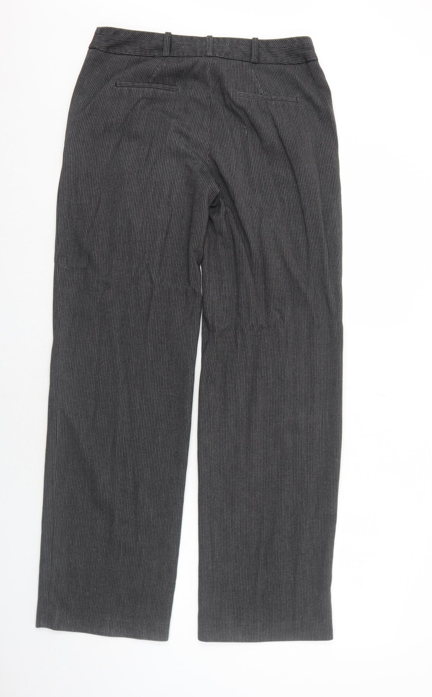 NEXT Womens Grey Striped Polyester Trousers Size 10 Regular Zip
