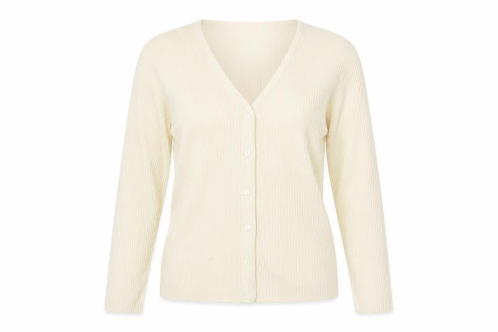 E.B Design Womens Ivory V-Neck Polyacrylate Fibre Cardigan Jumper Size S
