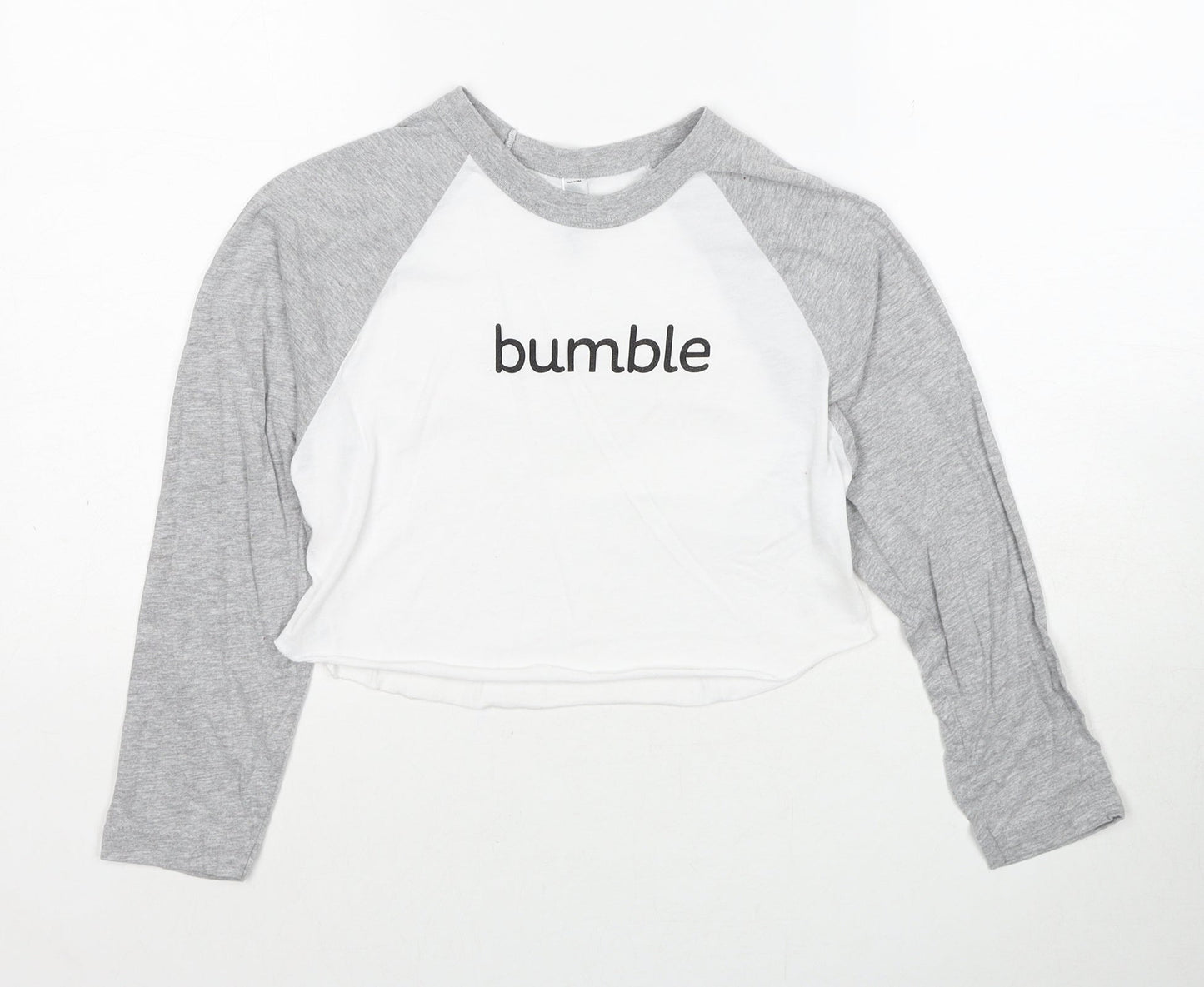 American Apparel Womens White Colourblock Cotton Cropped T-Shirt Size XS Round Neck - Bumble Size XS-S