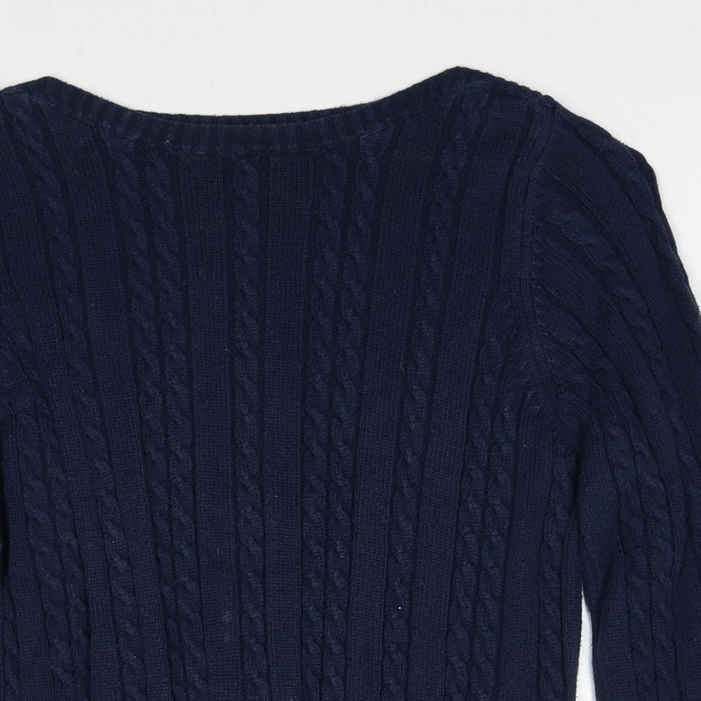 Joie de Vivre Womens Blue Boat Neck Cotton Pullover Jumper Size L