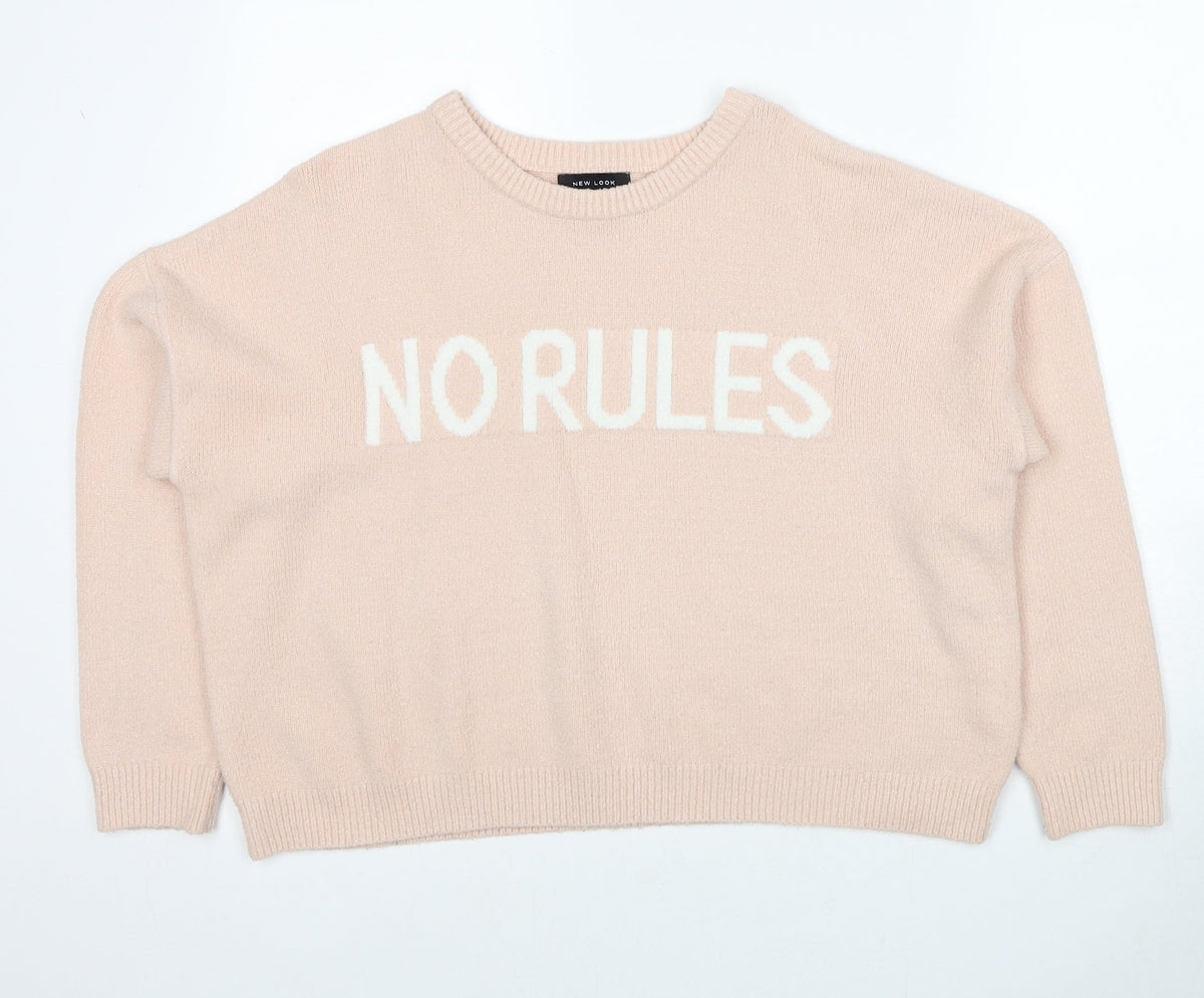 New Look Womens Pink Round Neck Acrylic Pullover Jumper Size L - No Rules