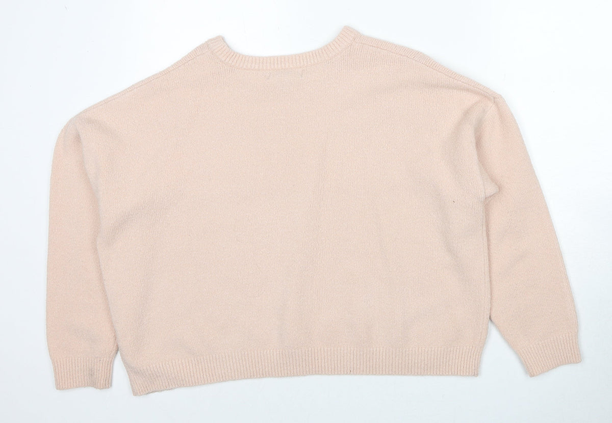 New Look Womens Pink Round Neck Acrylic Pullover Jumper Size L - No Rules