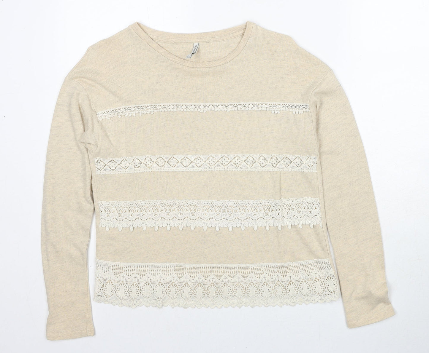 Stradivarius Womens Beige Round Neck Polyester Pullover Jumper Size XS