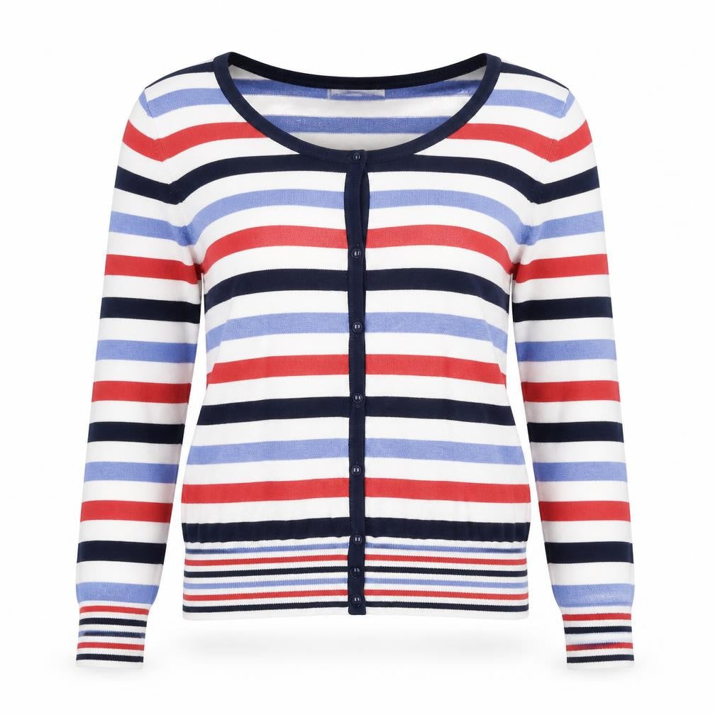 Marks & Spencer Womens Multicoloured Scoop Neck Striped Viscose Cardigan Jumper Size 12
