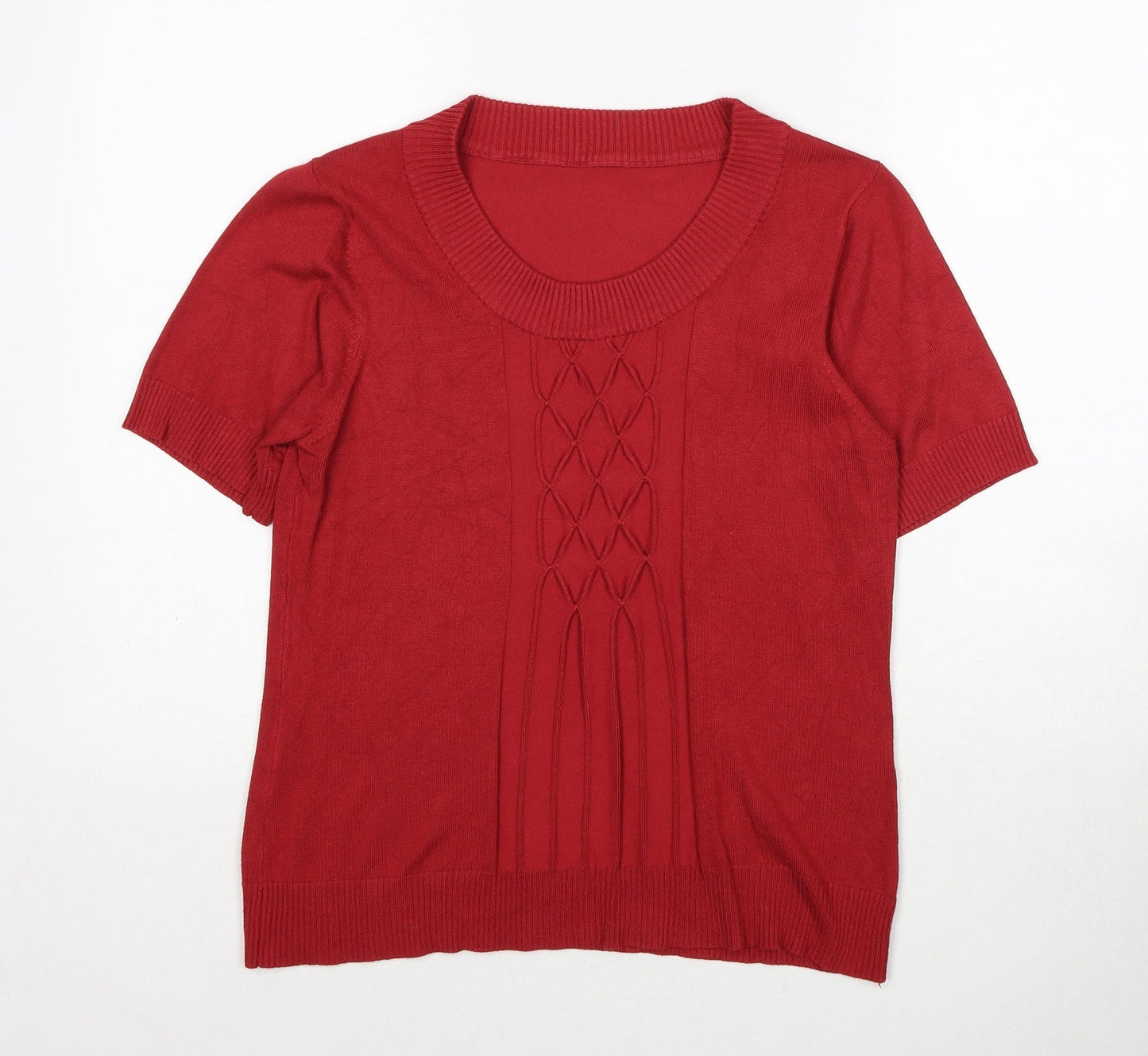 Preworn Womens Red Viscose Basic T-Shirt Size M Round Neck