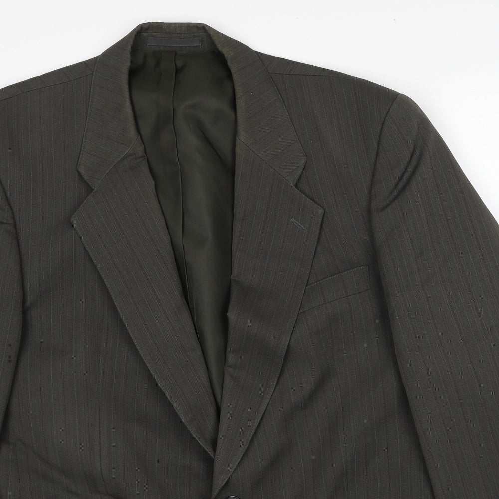 Wellington Mens Green Striped Polyester Jacket Suit Jacket Size 42 Regular