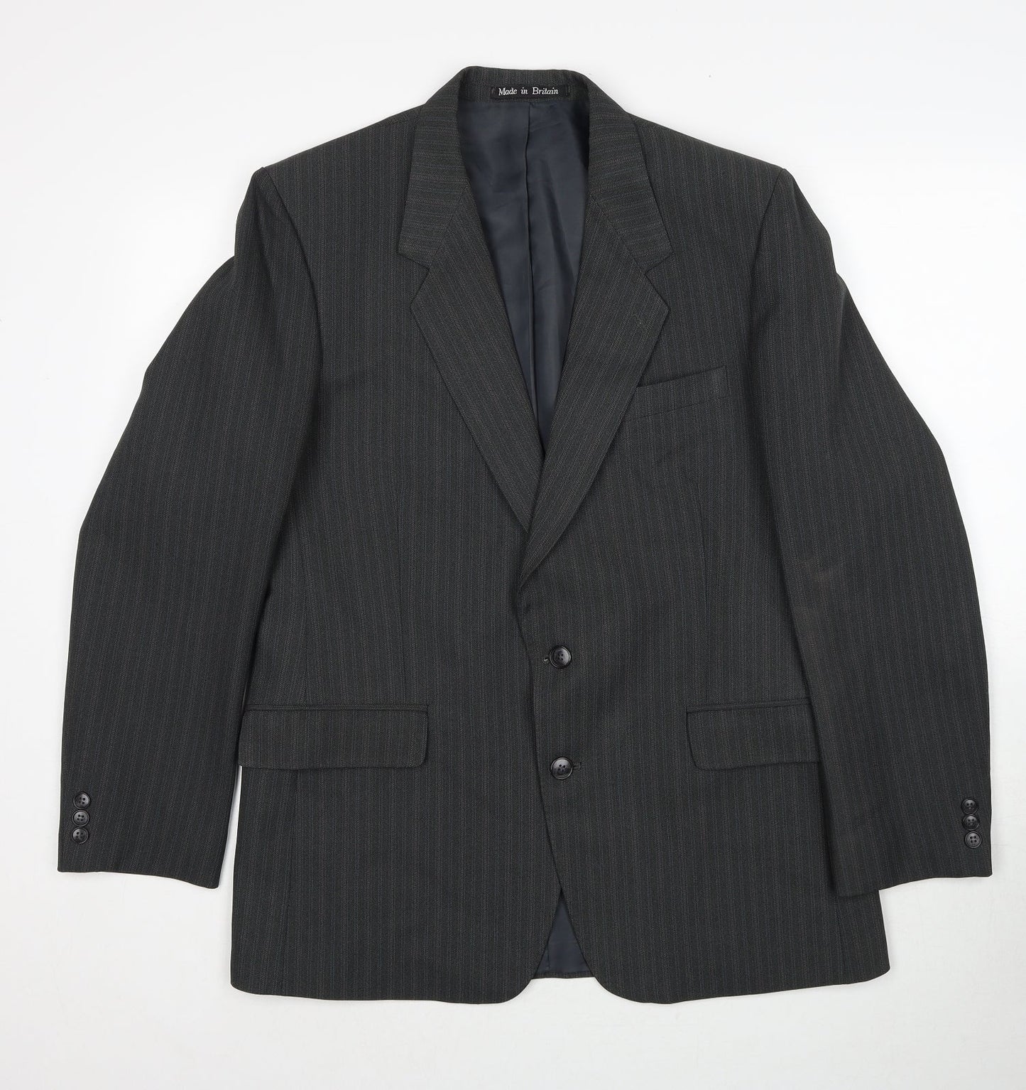 GreenWoods Mens Grey Striped Polyester Jacket Suit Jacket Size 42 Regular