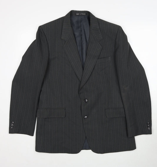 GreenWoods Mens Grey Striped Polyester Jacket Suit Jacket Size 42 Regular