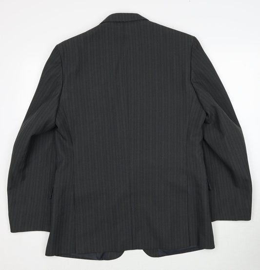 GreenWoods Mens Grey Striped Polyester Jacket Suit Jacket Size 42 Regular
