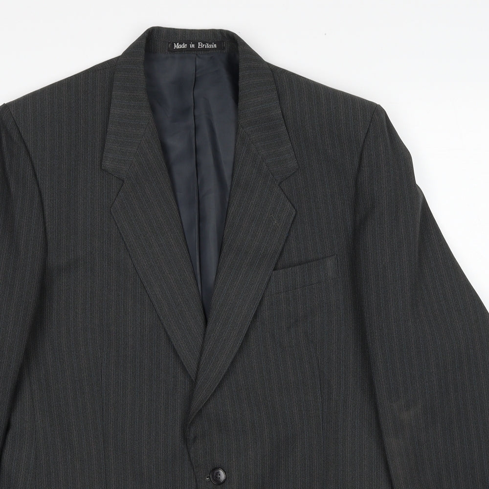 GreenWoods Mens Grey Striped Polyester Jacket Suit Jacket Size 42 Regular