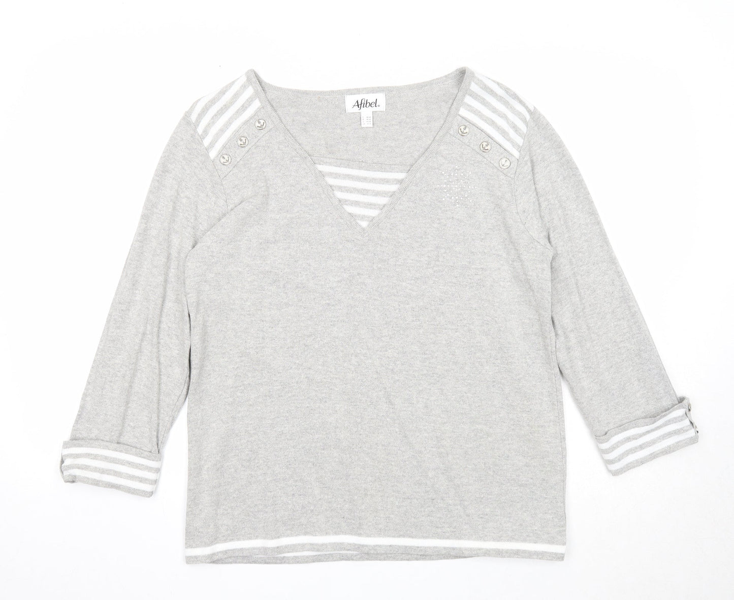 Abifel Womens Grey V-Neck Acrylic Pullover Jumper Size 16