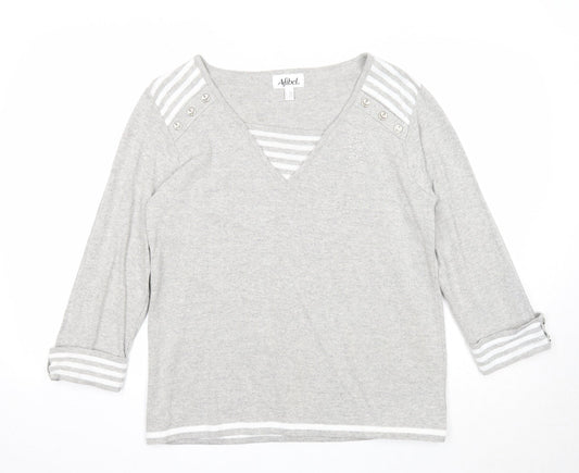 Abifel Womens Grey V-Neck Acrylic Pullover Jumper Size 16