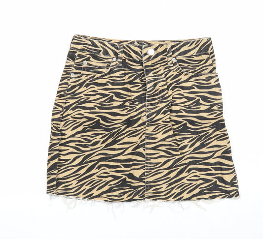 Denim & Co. Womens Brown Animal Print Cotton A-Line Skirt Size 6 Zip - Tiger Pattern