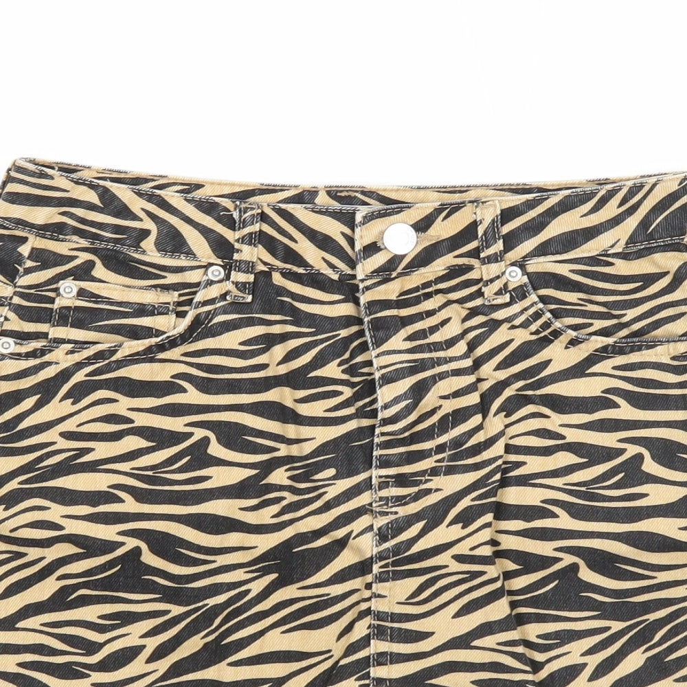 Denim & Co. Womens Brown Animal Print Cotton A-Line Skirt Size 6 Zip - Tiger Pattern