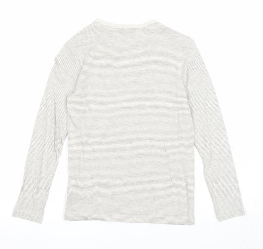 Marks and Spencer Girls Grey Striped Cotton Basic T-Shirt Size 7-8 Years Round Neck Pullover