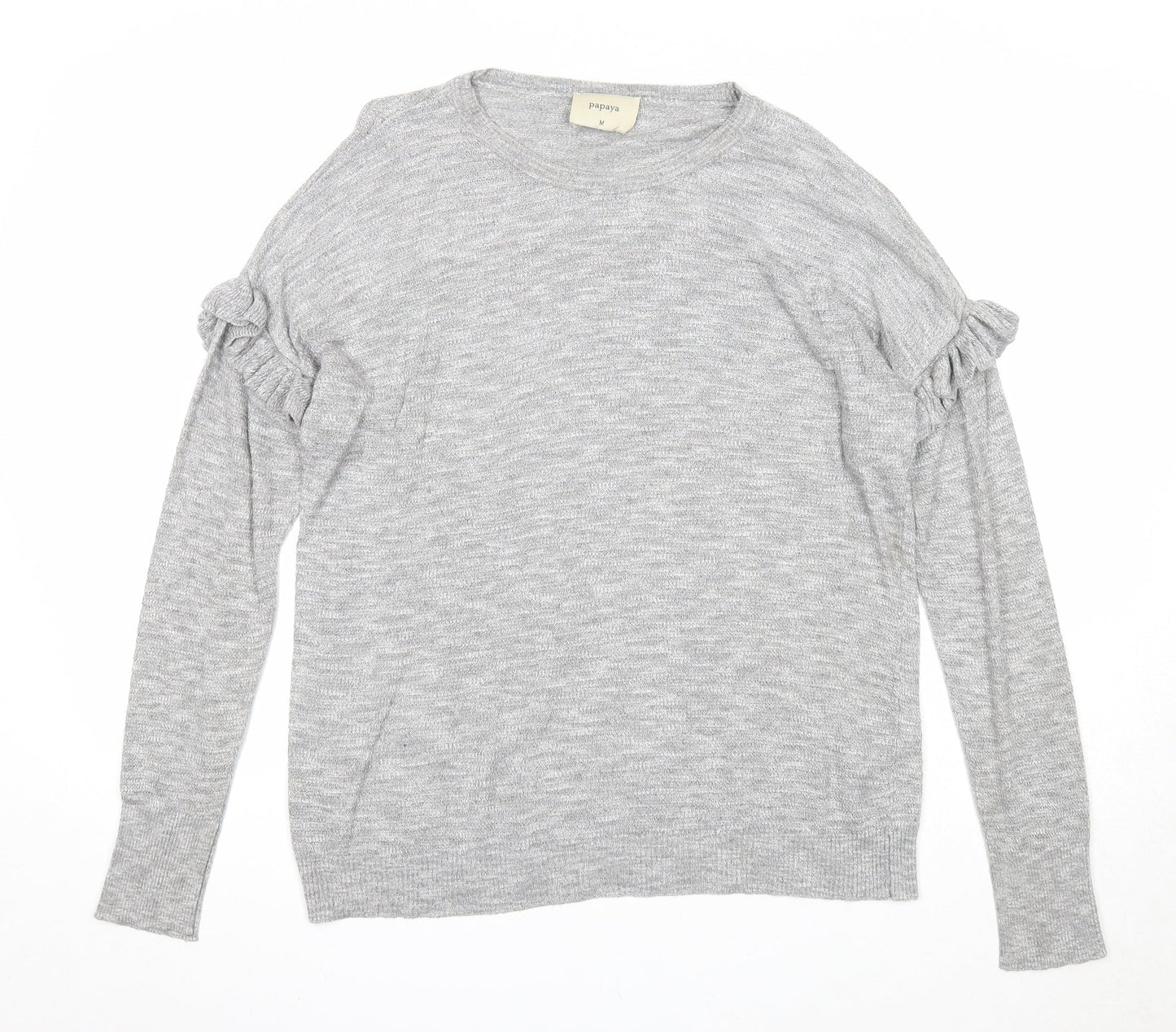 Papaya Womens Grey Round Neck Acrylic Pullover Jumper Size M
