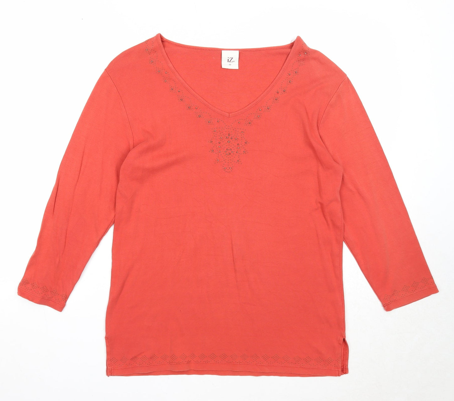 Iz Womens Red Cotton Basic T-Shirt Size M V-Neck