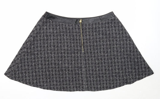 Yumi Womens Black Geometric Polyester Skater Skirt Size 16 Zip