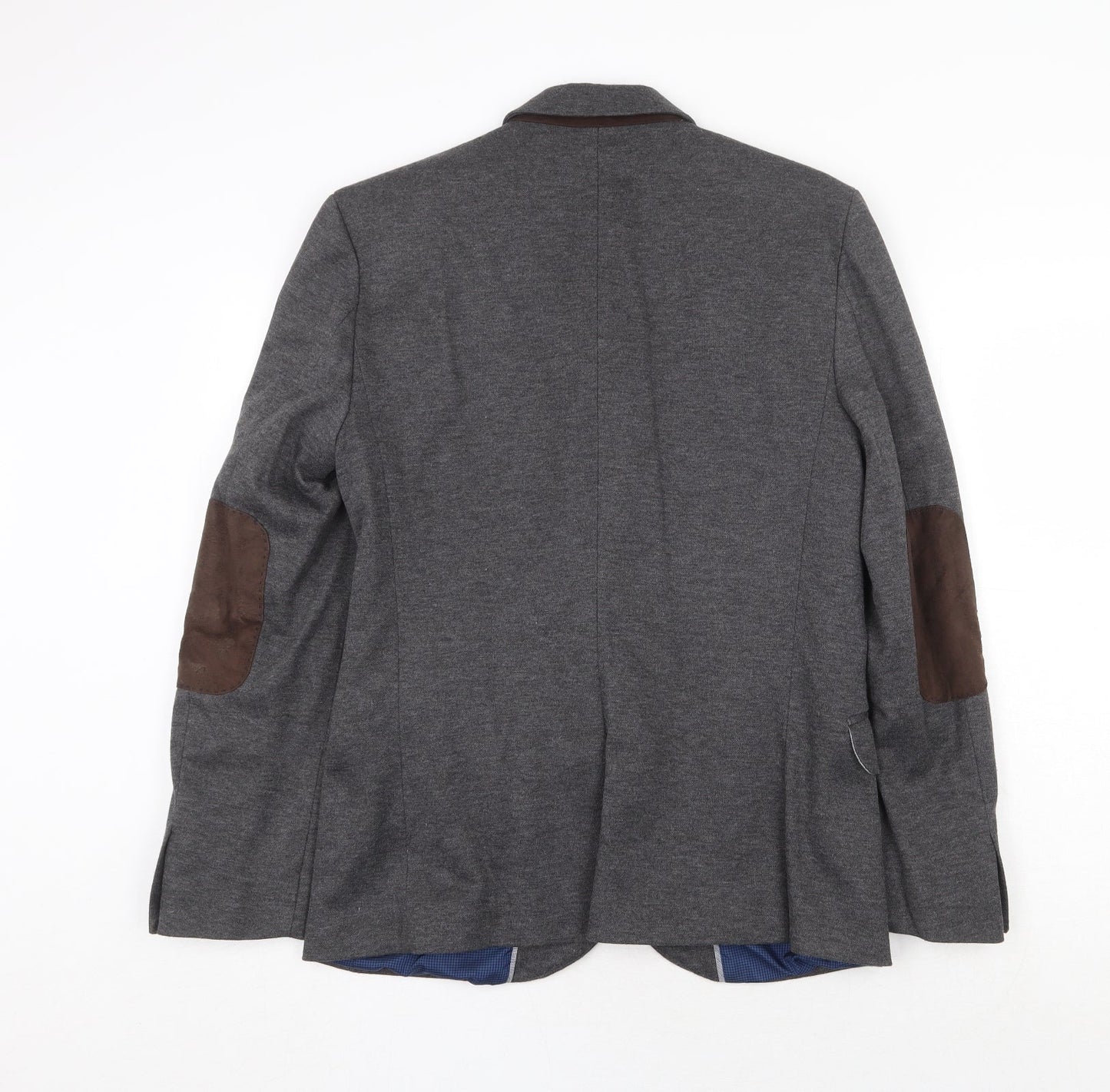 River Island Mens Grey Wool Jacket Blazer Size M Regular - Elbow Patches