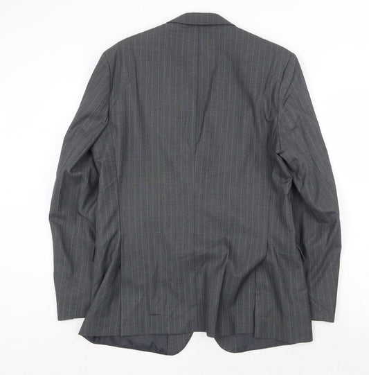 Burton Mens Grey Striped Polyester Jacket Suit Jacket Size 40 Regular