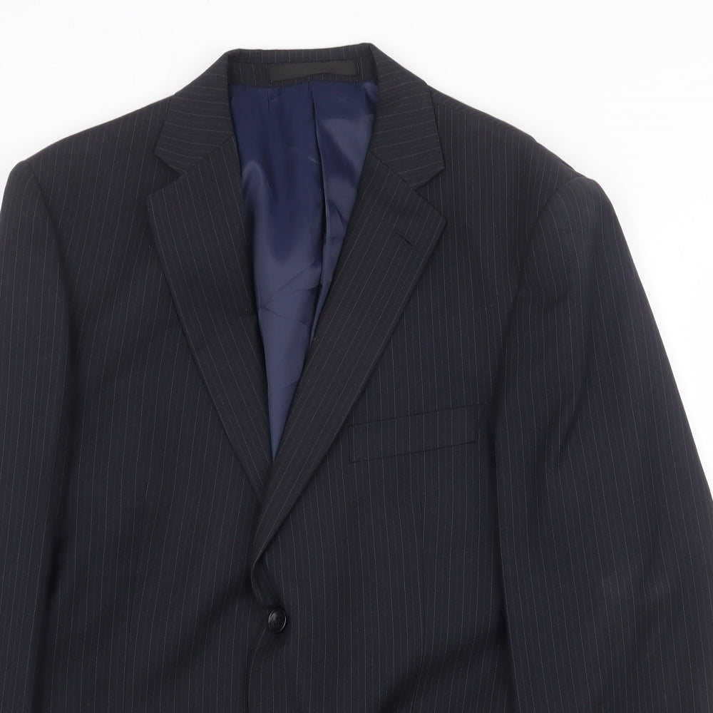 Marks and Spencer Mens Blue Striped Polyester Jacket Suit Jacket Size 40 Regular