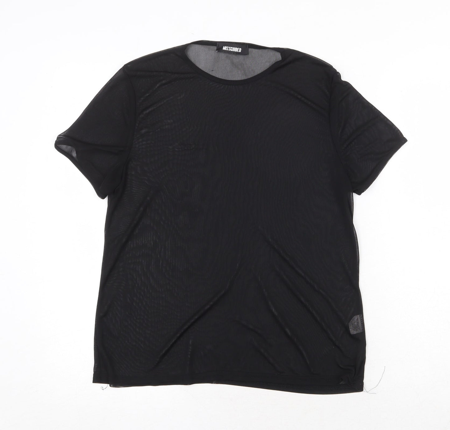 Missguided Womens Black Polyester Basic T-Shirt Size 8 Round Neck