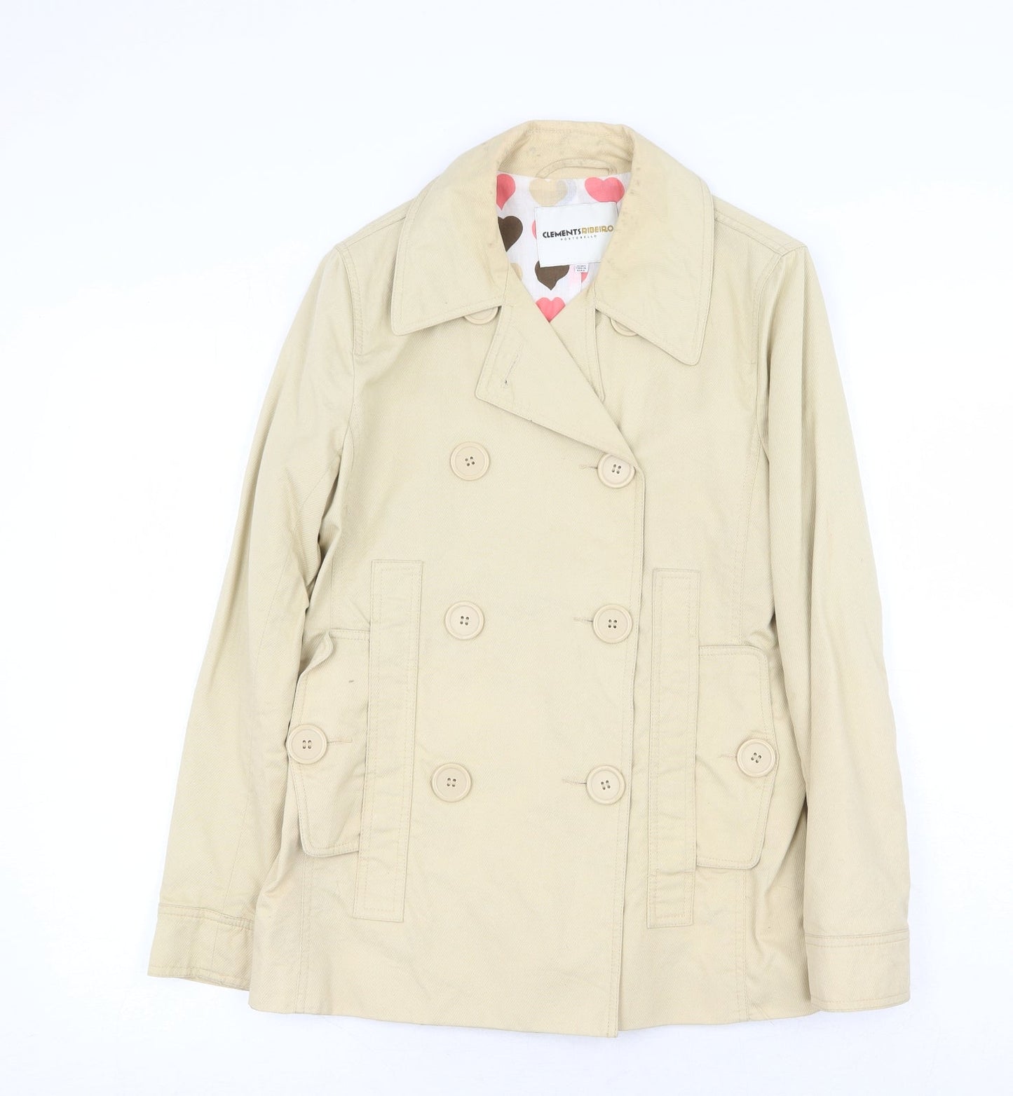 Clements Ribeiro Womens Beige Pea Coat Coat Size 10 Button