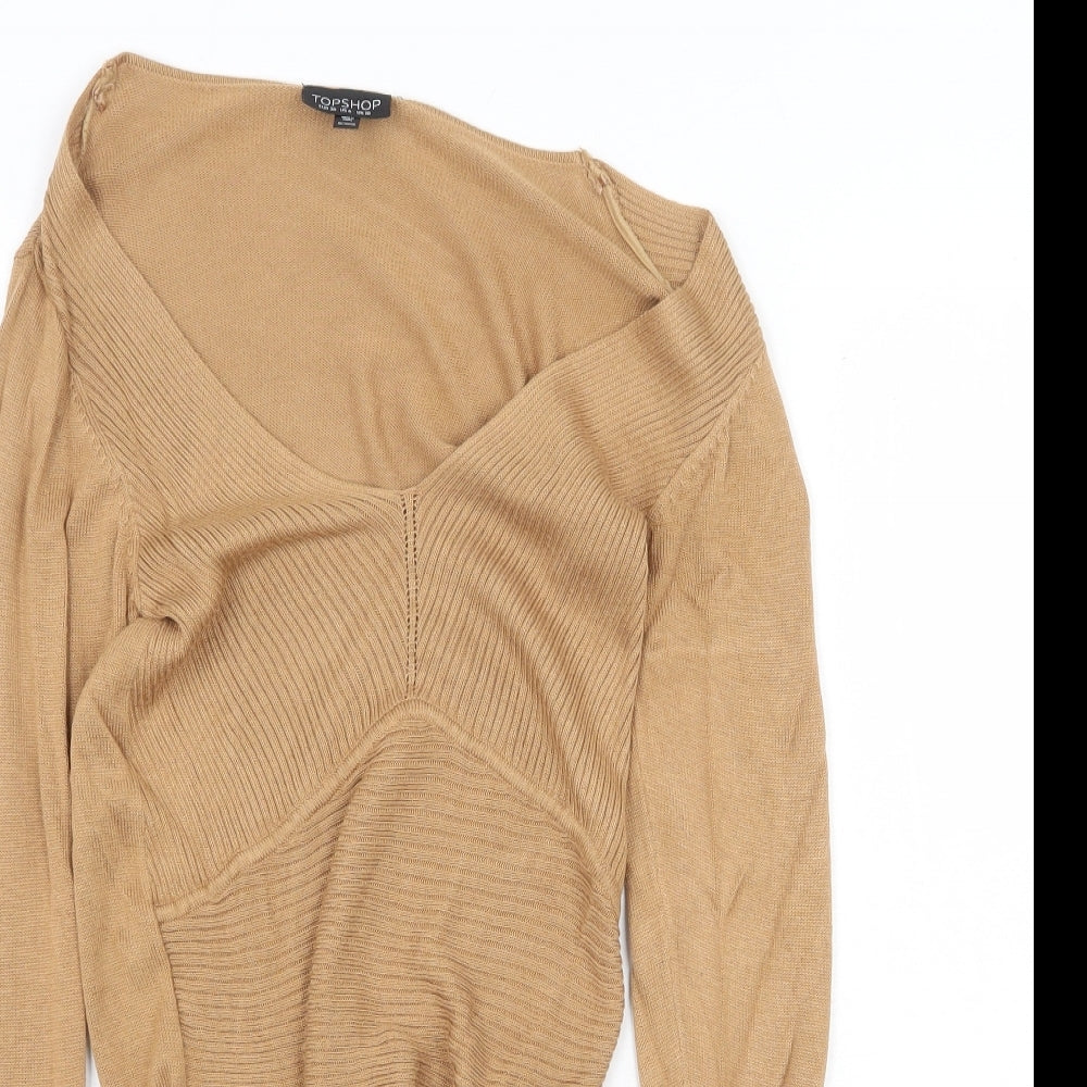 Topshop Womens Beige V-Neck Viscose Pullover Jumper Size 10