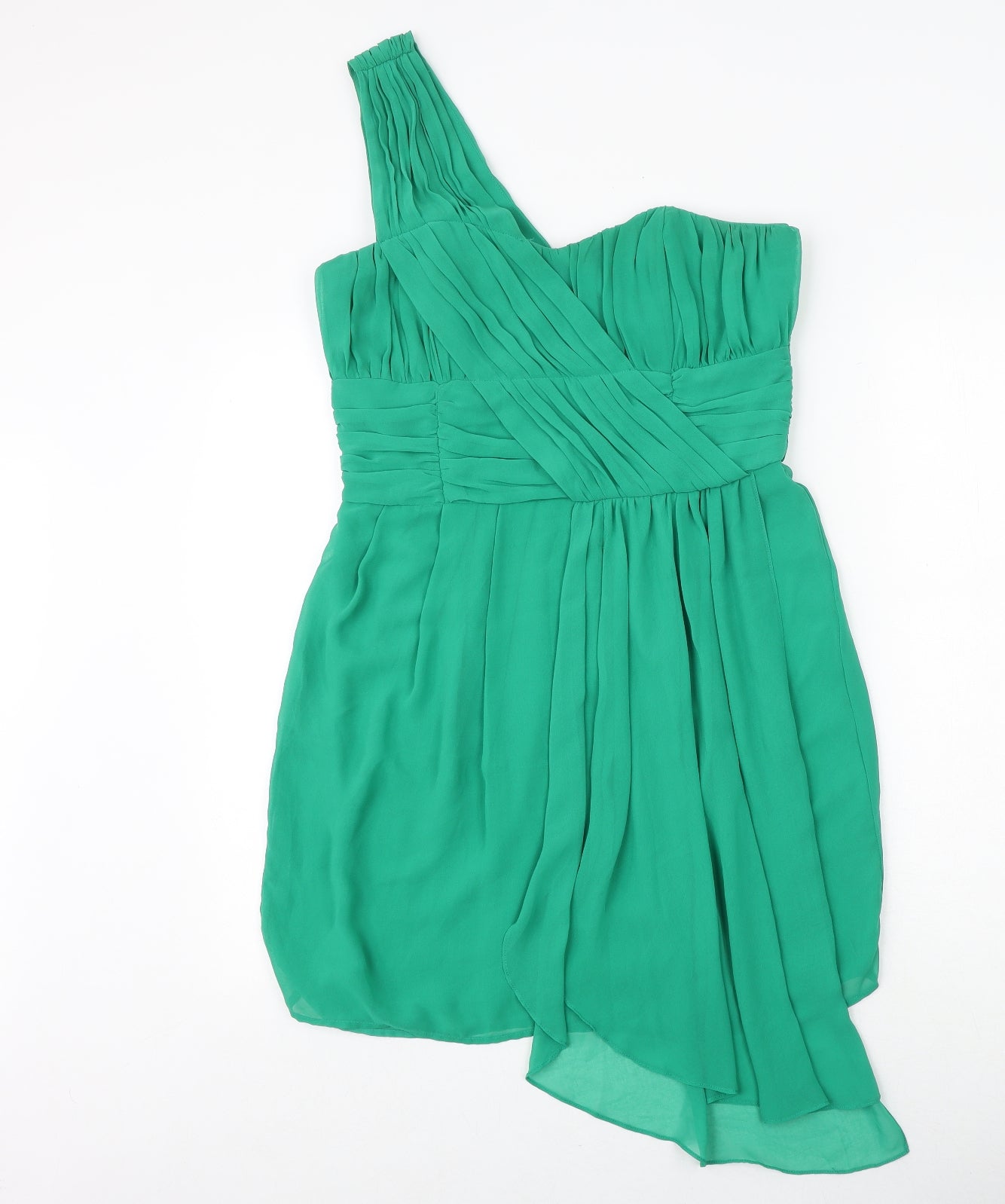 H&M Womens Green Polyester A-Line Size 12 One Shoulder Zip