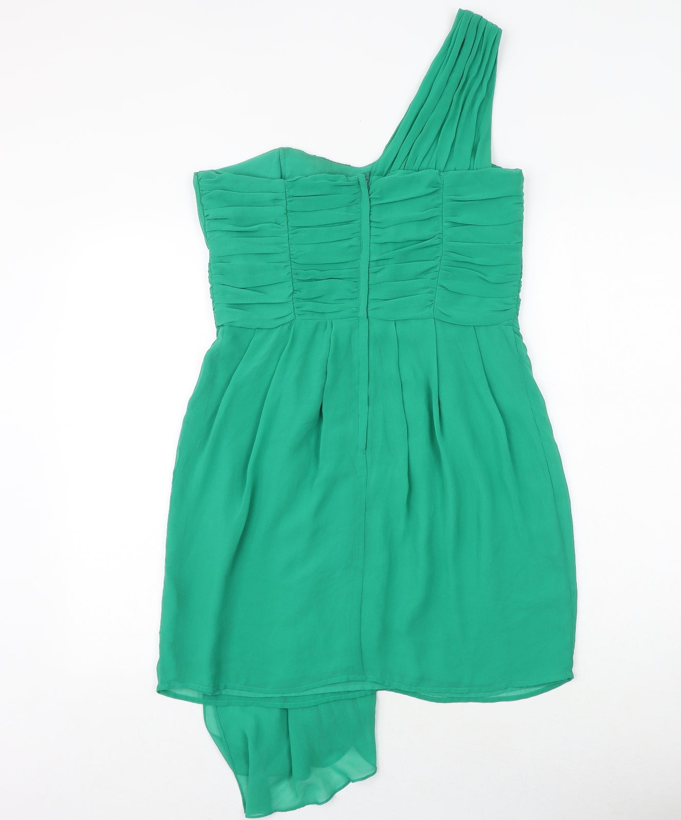 H&M Womens Green Polyester A-Line Size 12 One Shoulder Zip