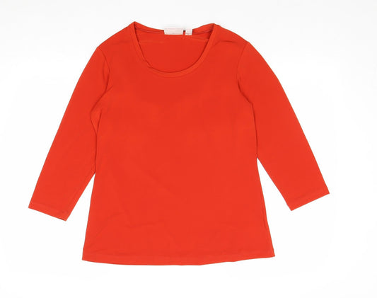 Susan Graver Womens Red Polyester Basic T-Shirt Size XS Round Neck