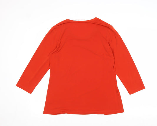 Susan Graver Womens Red Polyester Basic T-Shirt Size XS Round Neck