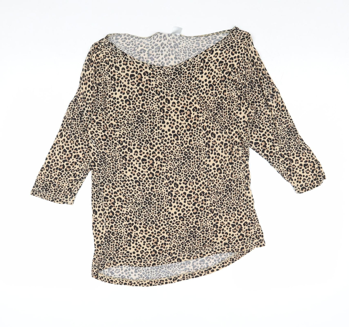 Divided by H&M Womens Brown Animal Print Viscose Basic Blouse Size 6 Boat Neck - Leopard Pattern