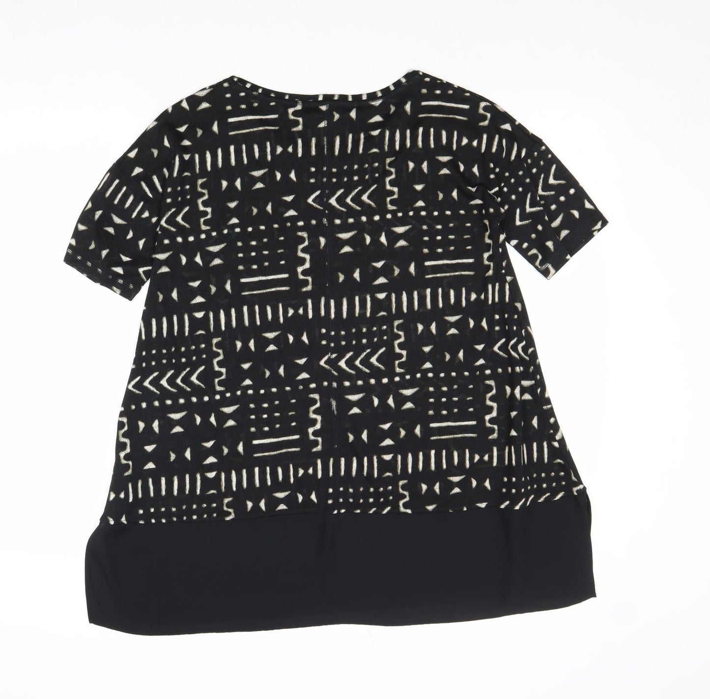 NEXT Womens Black Geometric Polyacrylate Fibre Basic Blouse Size 8 Round Neck