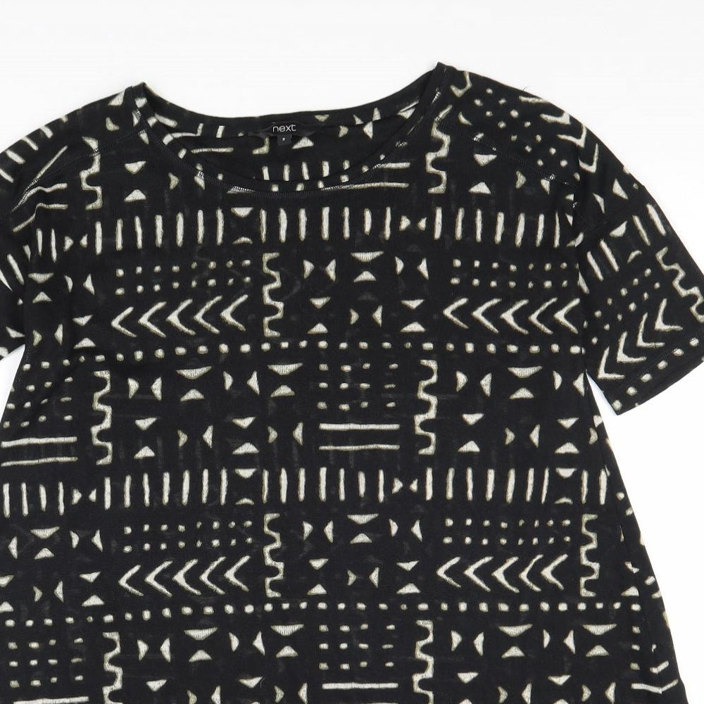 NEXT Womens Black Geometric Polyacrylate Fibre Basic Blouse Size 8 Round Neck